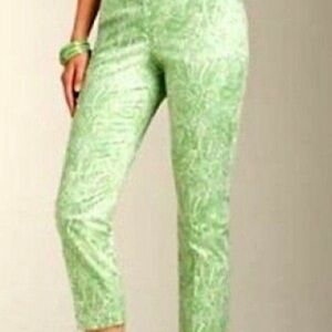 Talbots Green White Paisley Print Curvy Size 16 Pockets Crop Pants